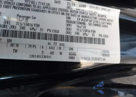 2014 Ford Focus Se from USA, damaged, VIN 1FADP3F23EL327480